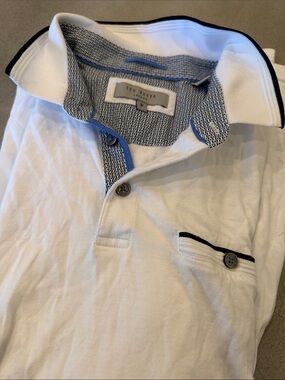 Ted Baker White Polo with Navy and Light Blue Trim